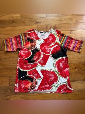 Alain Weiz Vintage Watermelon Print Top Plus Size 22 Colorful Short Sleeve NWOT